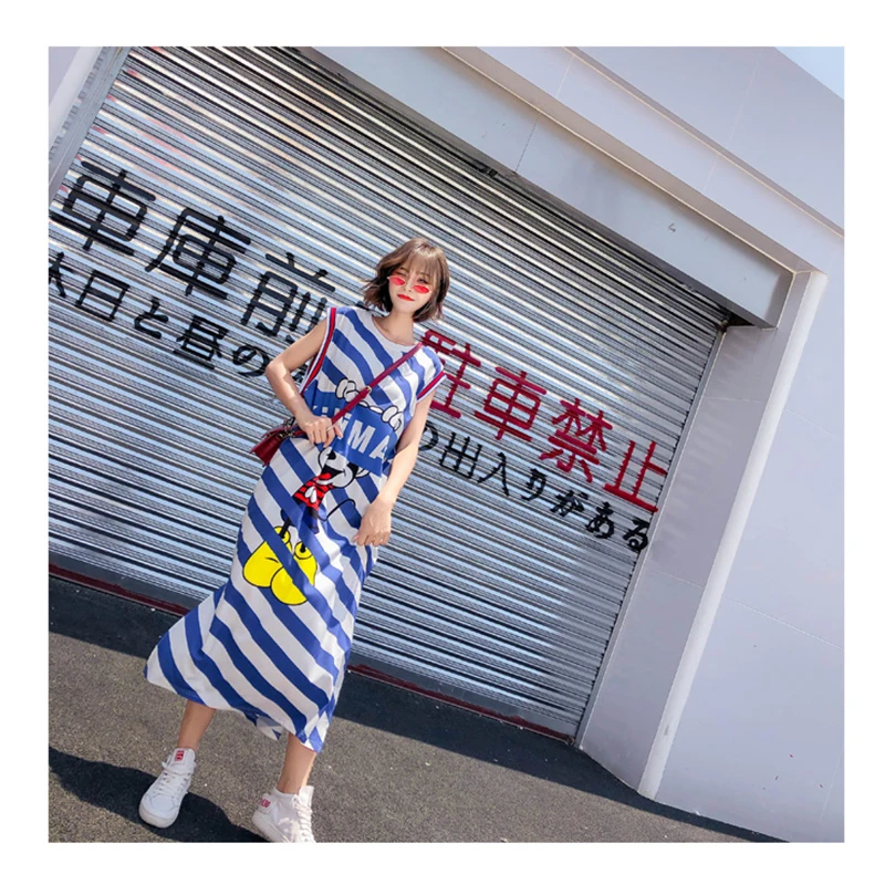 2019 летнее платье без рукавов с рисунками героев мультфильма длинные платья