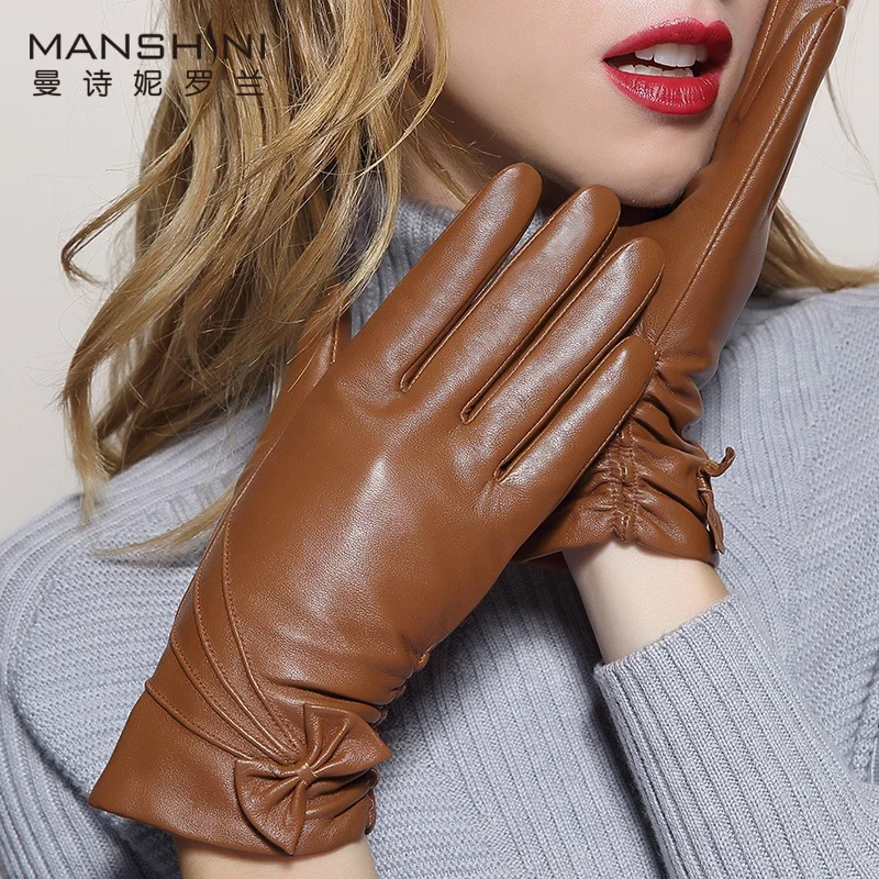 

Woman winter thicken keep warm touch screen gloves sheepskin winter women's genuine leather telefingers gloves MLZ032
