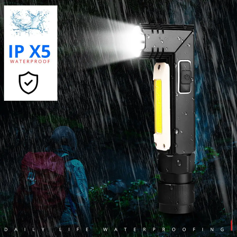 Светодиодный фонарик ультра яркий водонепроницаемый COB свет USB Перезаряжаемый