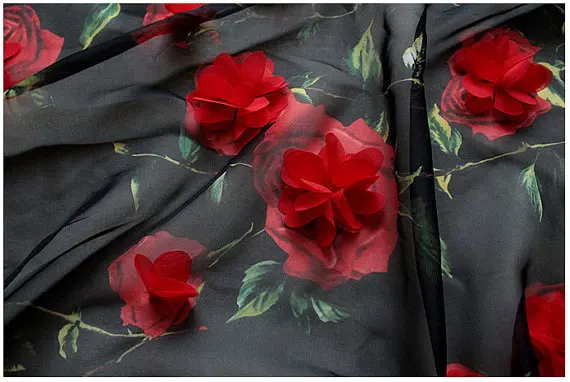 

Black Soft 3D Chiffon Rosette Wedding Dress Lace Fabric by the yard