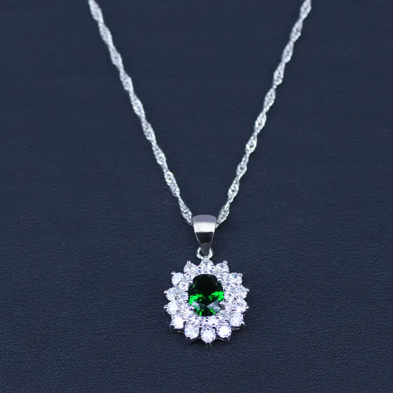 Austrian Crystal Jewelry Sets Silver Color Geometric Pendant Necklace And Earring Rings Bridal Wedding Set Present | Украшения и