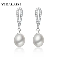 yikalaisi 100 natural pearl jewelry long 925 sterling silver earrings 8 9 mm freshwater pearl earring for women