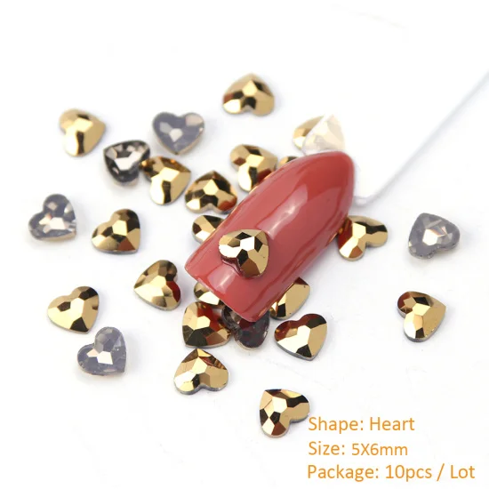 Heart 5x6mm 10 шт Минеральное Золото украшения для ногтей Стразы, бриллианты камни плоское стекло 3D Стразы ювелирные изделия бусины для дизайна ногтей аксессуары CH935 - Цвет: Heart 5x6mm