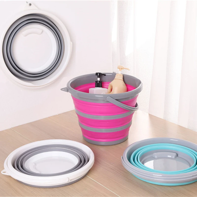 

5L/10L Folding Bucket Portable Car Wash Fishing Bathroom Kitchen Silicone Travel Bucket Outdoor Camping Storage Home Bucket