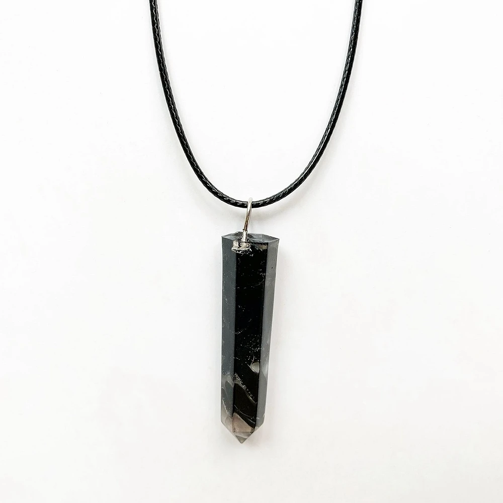 

Black Obsidian Stone Orgonite Pendant Hexagonal Column Necklaces Natural Crystal Black Leather Cord Wax Rope Chain Necklace 1pc
