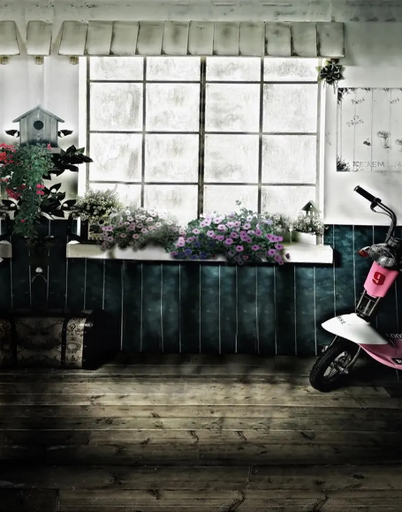 

Wooden Floor Vintage House Flowers Photography Backdrops Photo Props Studio Background 5x7ft
