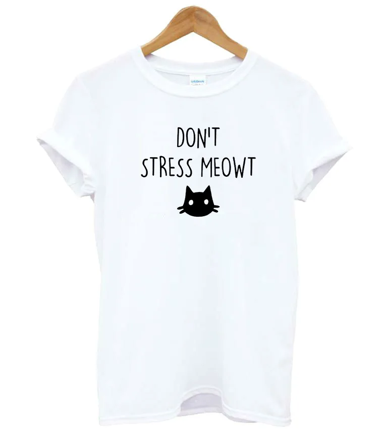 Женская хлопковая футболка с надписью Don't stress meowt cat lover Повседневная забавная