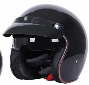 Черный Мотоцикл Jiekai шлем 3/4 с открытым лицом Винтаж Casco мото гидроцикл велосипедный шлем Ретро точка одобренный шлем мотоциклами, K-510 - Цвет: Черный
