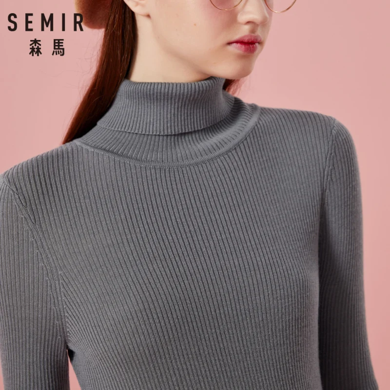 Женский трикотажный свитер SEMIR в рубчик Классический из 100% шерсти на осень и зиму