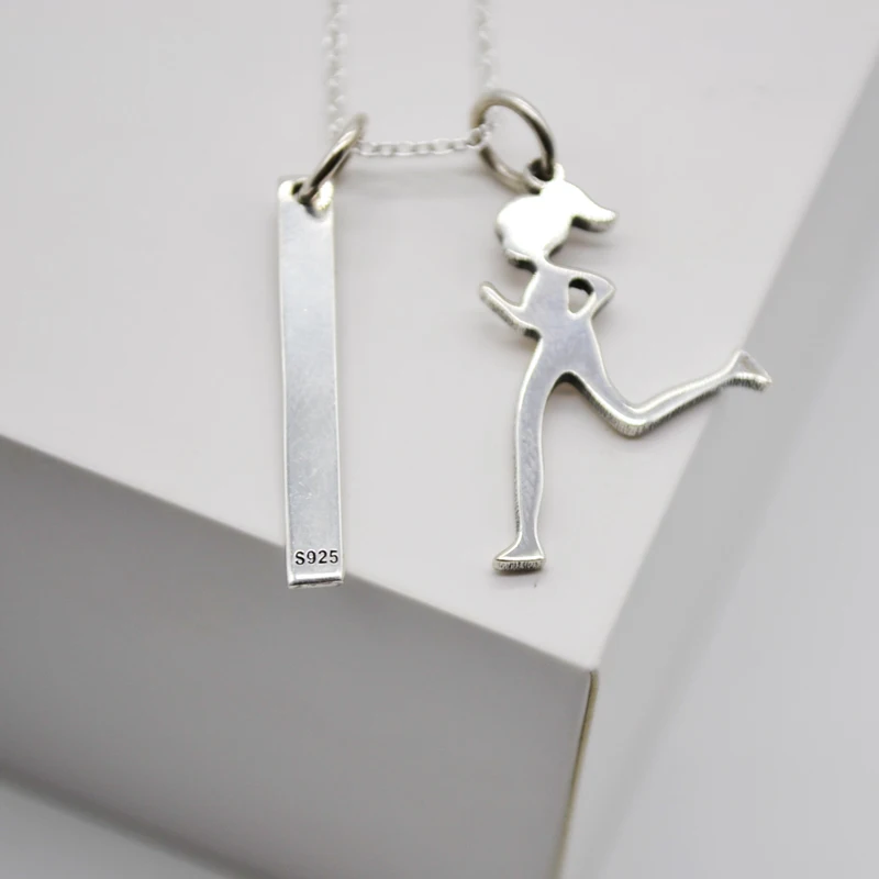 

Real 925 Sterling Silver Runner Girl And Run 26.2 Marathon Pendant Choker Necklaces Fitness Jewelry For Women 18 Inch Chain