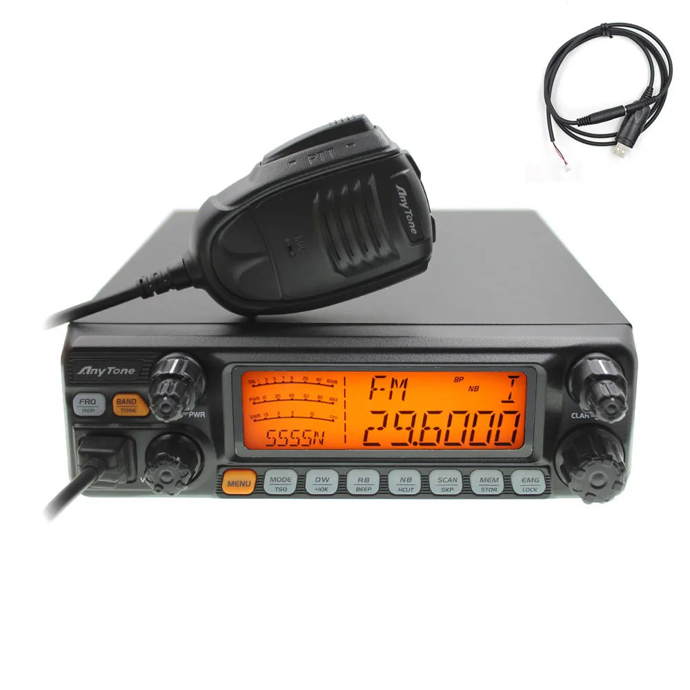 Красный Большой ЖК-дисплей AT-5555N AM FM USB LSB PW CW 10 метров 28,000-29,700 МГц 40 каналов CB AT5555N радиоприемопередатчик - Цвет: Красный