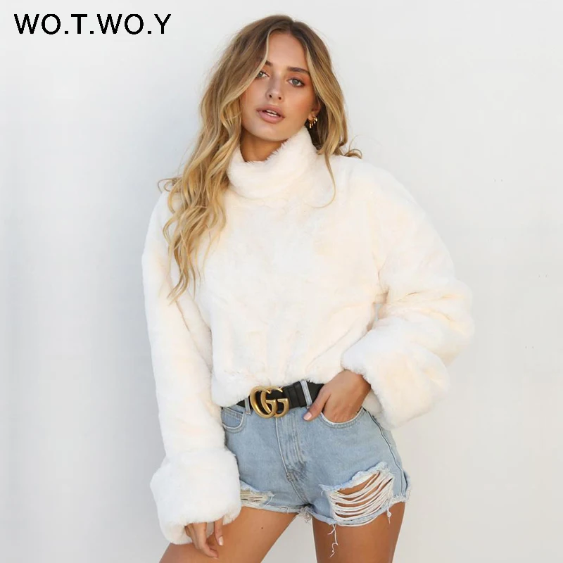WOTWOY толстая овечья шерсть зимняя куртка для женщин искусственный мех пальто