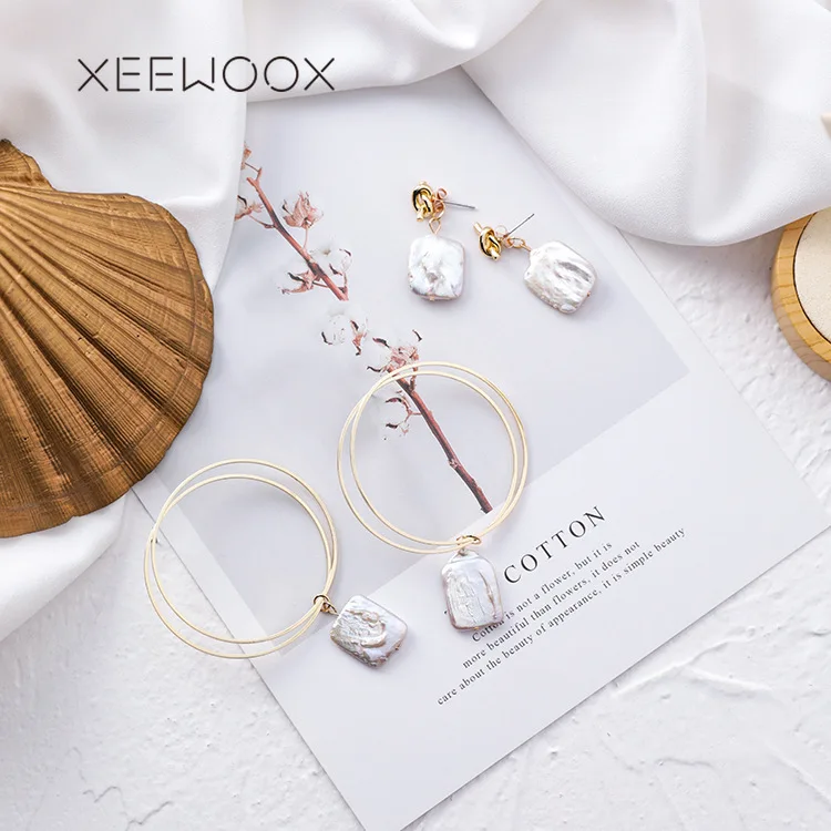 Natural Baroque White Pearls Big Circle Vintage Cute Boho Bohemia Romantic Statement Drop Earring For Woman Girl Gift XEEWOOX | Украшения и