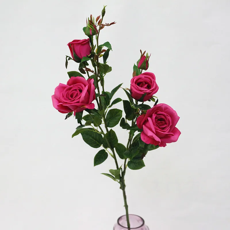 rose red Flone 6 головок Искусственные розы цветы Шелковый букет ветка искусственный цветок для свадьбы декор День Рождения Вечеринка ремесла Декор Цветы - Цвет: rose red
