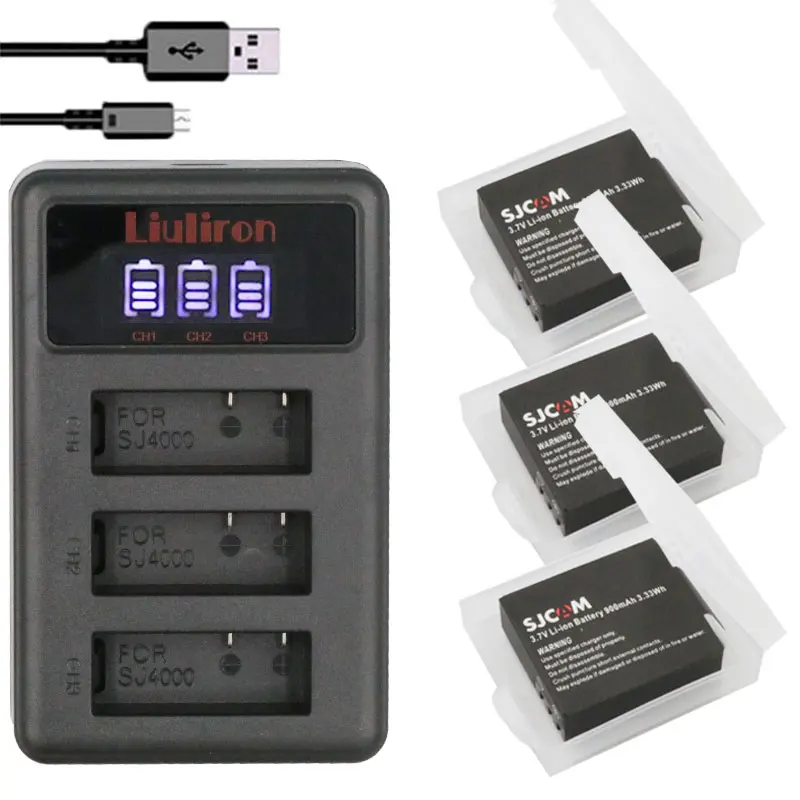 4 шт. Камера SJ4000 SJ5000 Батарея+ 3 лота ЖК-дисплей USB Зарядное устройство для спортивной экшн-камеры SJCAM SJ5000X SJ6000 SJ7000 SJ 4000 Wi-Fi M10 EKEN 4K H8 H9