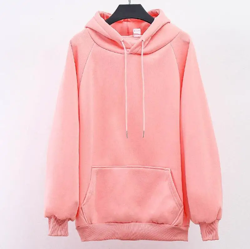 Pink Новое поступление, женские толстовки большого размера с круглым вырезом, женские осенние зимние повседневные пуловеры с длинным рукавом, толстовки с капюшоном - Цвет: Pink