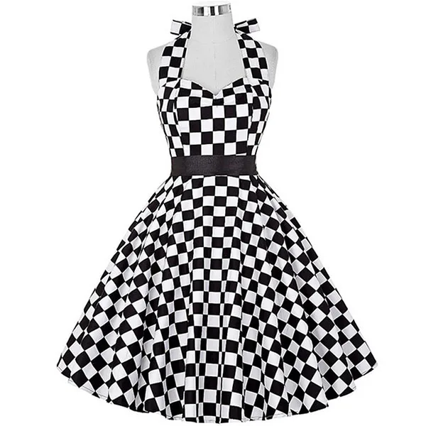 Sexy Холтер Вечерние платье ретро в горошек Хепберн Винтаж 50s 60 Pin Up рокабилли платья размера плюс элегантное платье миди