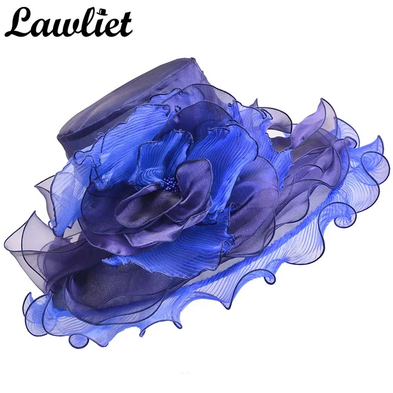 Шляпка Панама женская из органзы 4 слоя с широкими полями для церкви и