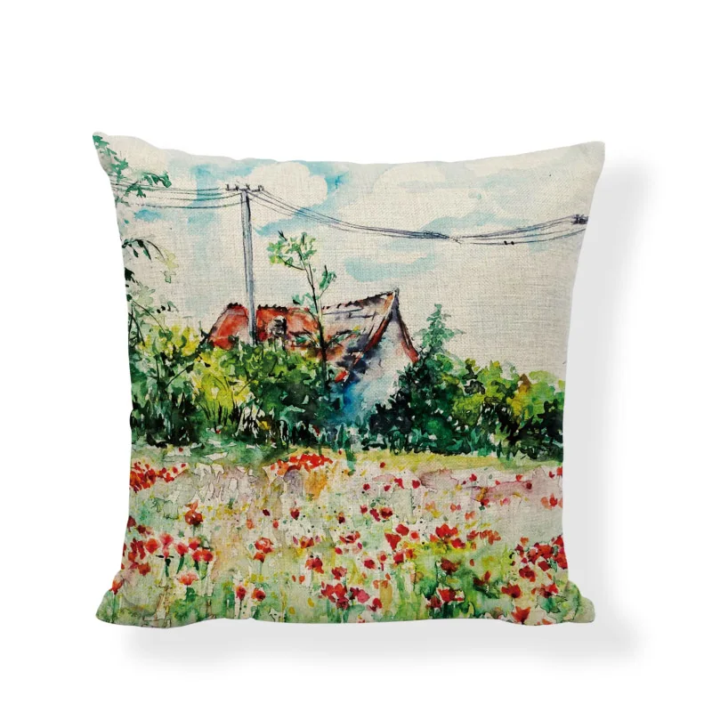 Наволочка в скандинавском стиле ретро льняная хлопковая масляная живопись