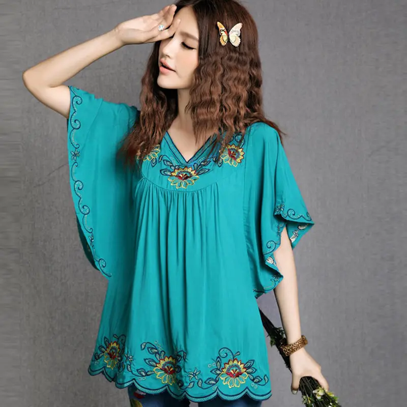 Лидер продаж 2019 винтажная мексиканская Этническая Цветочная просторная рубашка