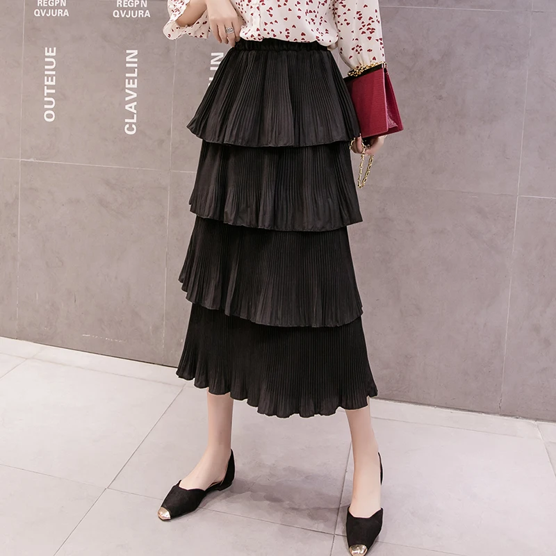 street fashion new spring summer A line pleated skirt layers cake high waist skirts for girls and young lady | Женская одежда
