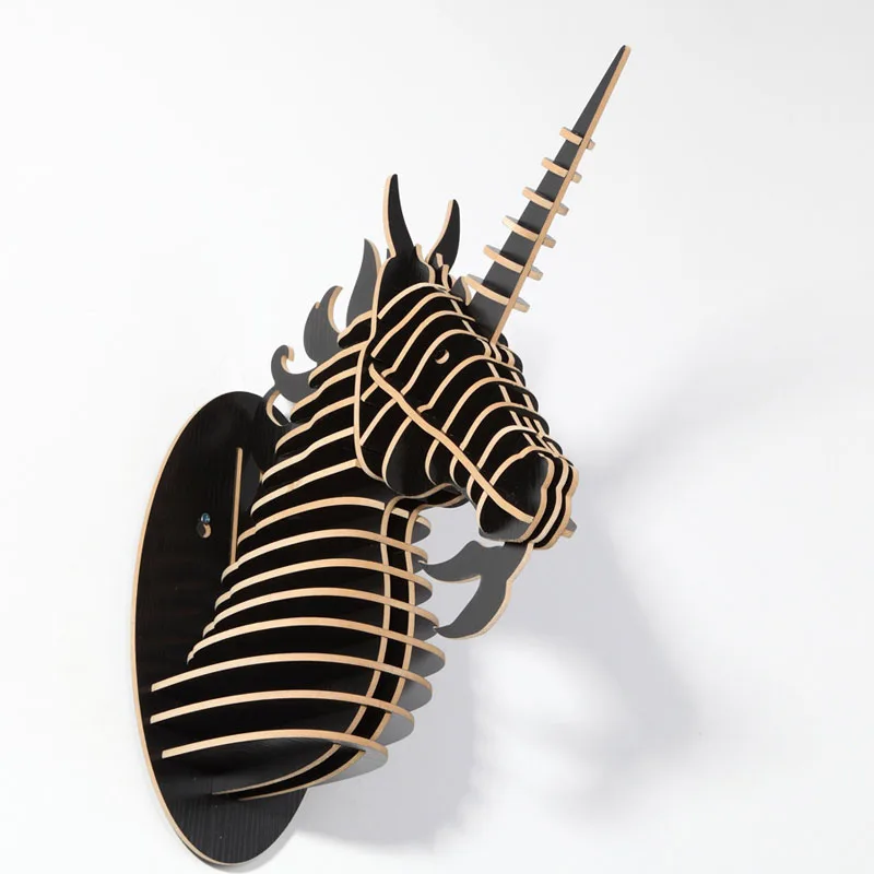 Деревянная голова единорога деревянная ремесло Рождество животное трофеи