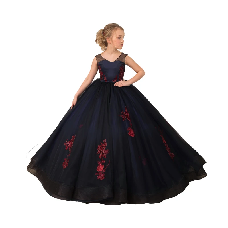 Темно синее пышное платье для маленьких девочек торжественные Детские вечерние