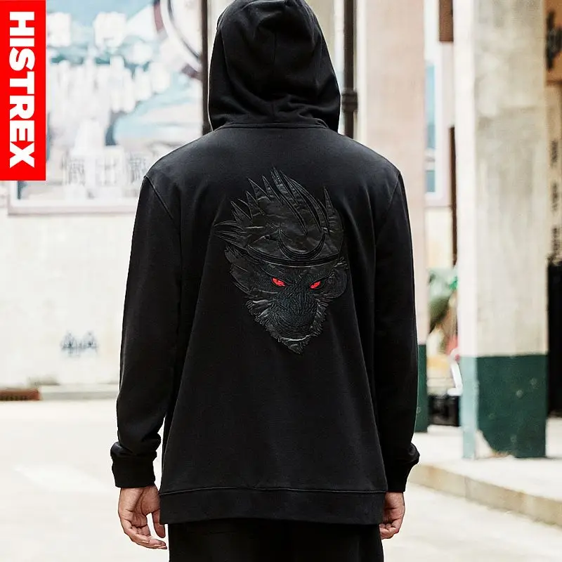 HISTREX мужские японские толстовки пуловер на молнии вышивка аниме хип-хоп