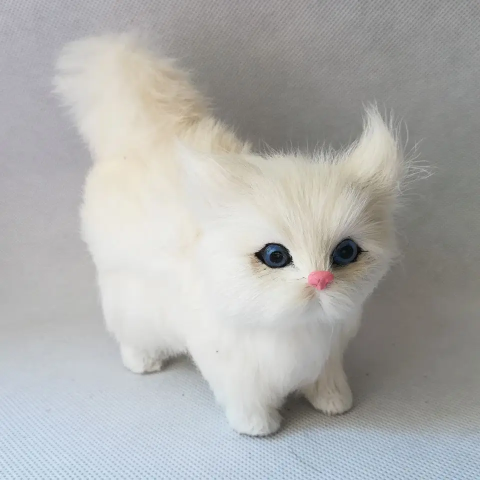 Реальная игрушка около 12x13 см белая модель кошки полиэтилен и пушистый меховой