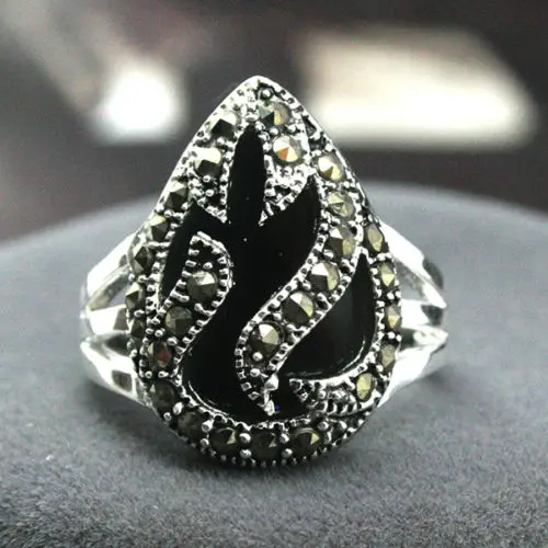 11*14 мм новая инкрустация черная shone продажа Jadeite MARCASSITE 925 пробы Серебряное кольцо с