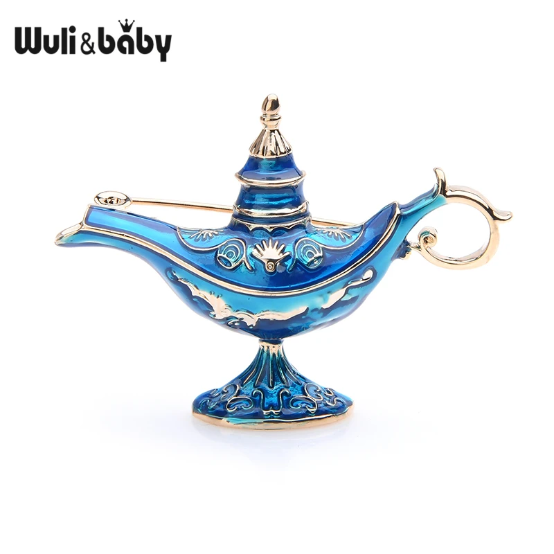 Wuli& baby красная синяя эмалированная Волшебная Лампа Алладина светлая Брошь для женщин и мужчин Новая модная свадебная брошь для вечеринки булавки подарки