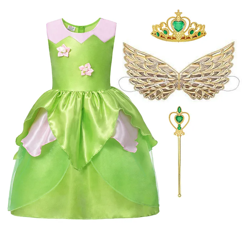 Tinker Bell Set-B PaMaBa/Детский карнавальный костюм «Динь-Динь»; сказочное платье принцессы Пикси для девочек; нарядная летняя одежда для карнавала и вечеринки; Платья с цветочным рисунком - Цвет: Tinker Bell Set-B