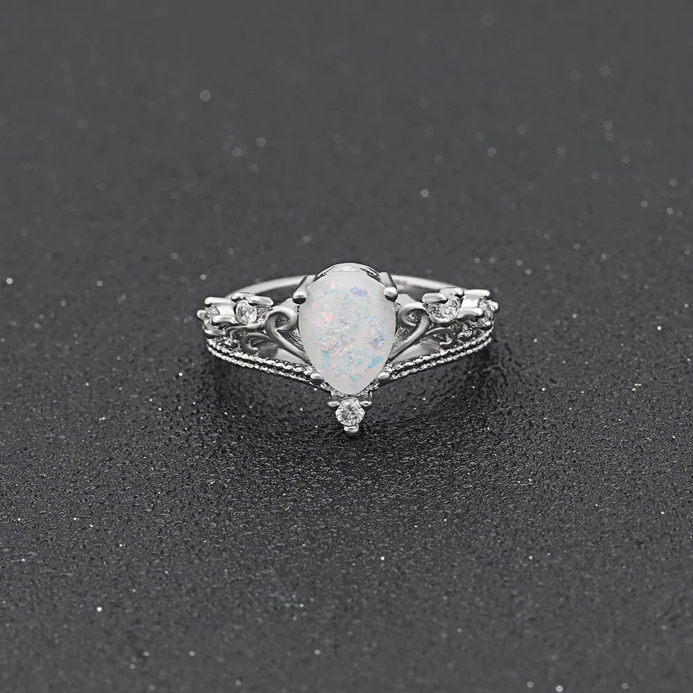 Женское кольцо с белым огненным опалом в форме капли воды|rings for women|ring forcustom ring |
