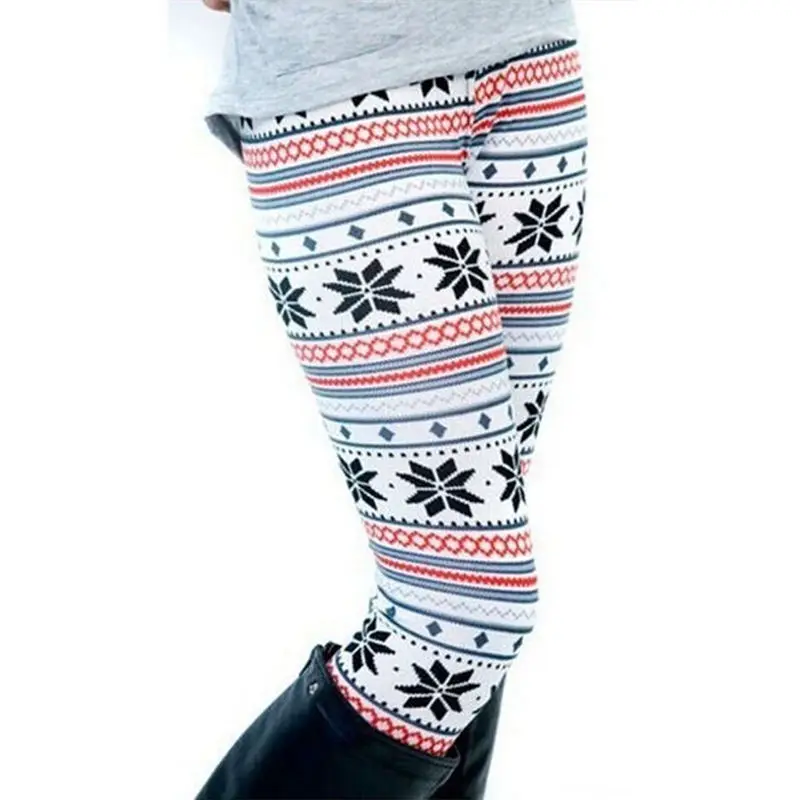 1pc Women Ankle Length Tribal Printed Casual Skinny Slim Legging Stretchy Knit Christmas Gift Snowflake Leggins | Женская одежда