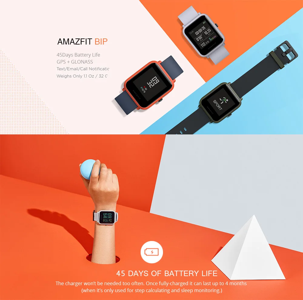Новые английские оригинальные Huami Amazfit Bip спортивные Смарт-часы gps Smartwatch глонесс монитор сердечного ритма 45 дней фитнес-трекер