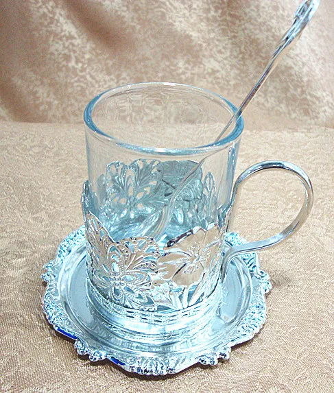 

Zinc Alloy Silver Plating With Glass European Coffee Cup Soft Decoration Household Practical Furniture Creative Coffe