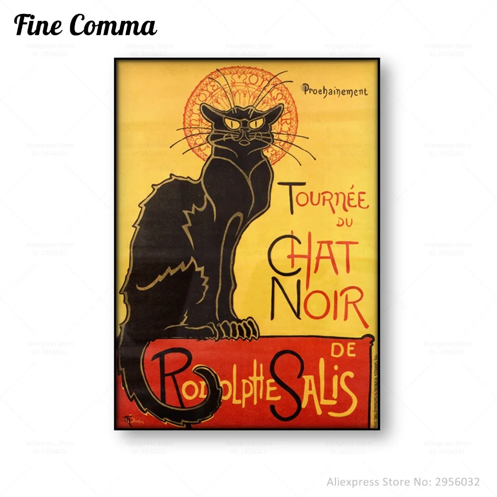 Холст с принтом Tournee du Chat Noir Theophile alexre Steinlen Le The Black Cat настенный художественный