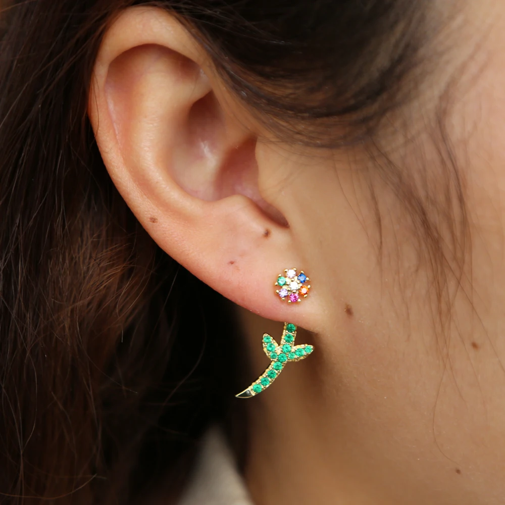 Женские серьги с цветком в форме листа двухсторонние минималистичные золотым