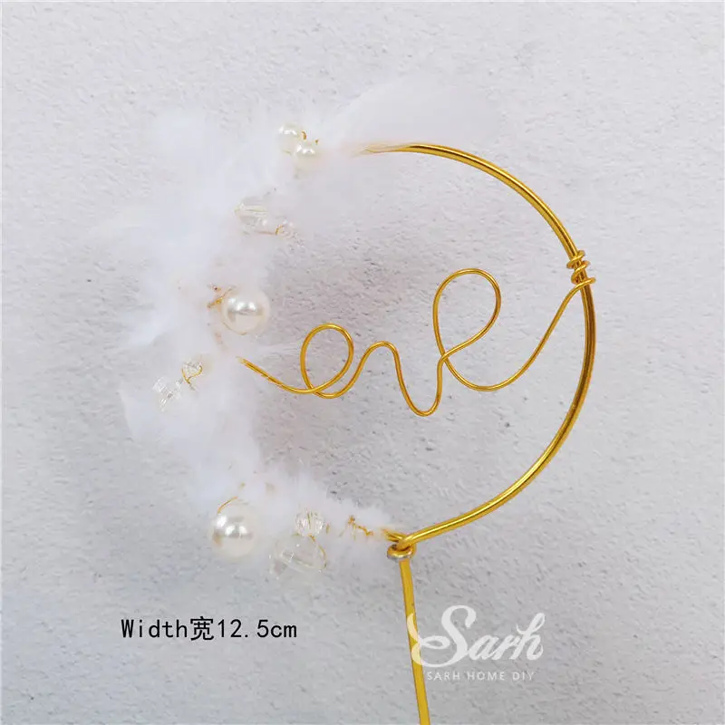 2pc feather love Золотая Корона, сетка, бант, единорог, топперы для тортов, украшение для детского дня, вечерние, на День святого Валентина, свадебные, обручальные принадлежности, прекрасные подарки - Цвет: 2pc feather love