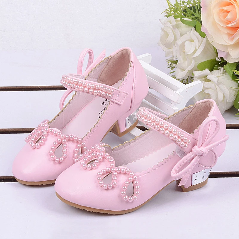 Туфли детские на высоком каблуке обувь принцессы для девочек Украшенные