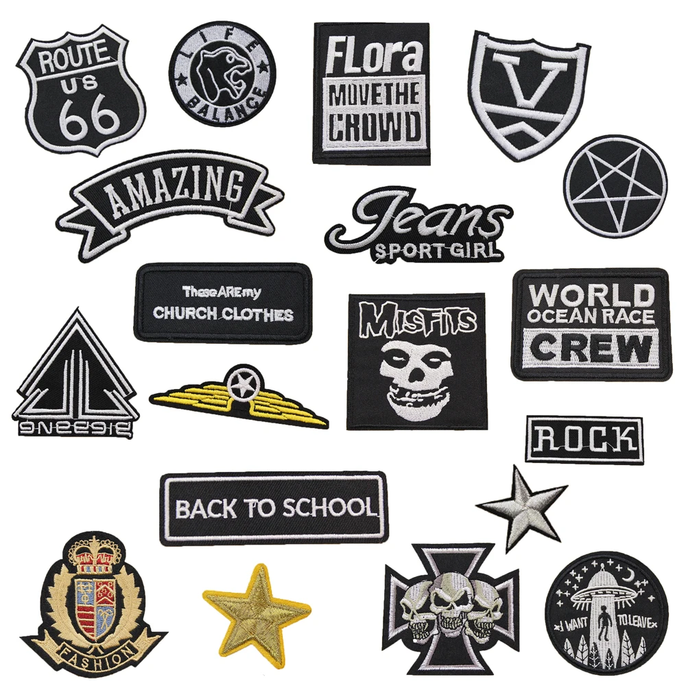 Черные вышитые полосы ткани Значки для одежды заплатки на рюкзак утюжок