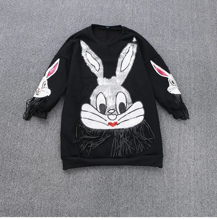 Европейский 2018 Осенняя мода костюм Блестки Кролик кисточкой топ + пайетки брюки с