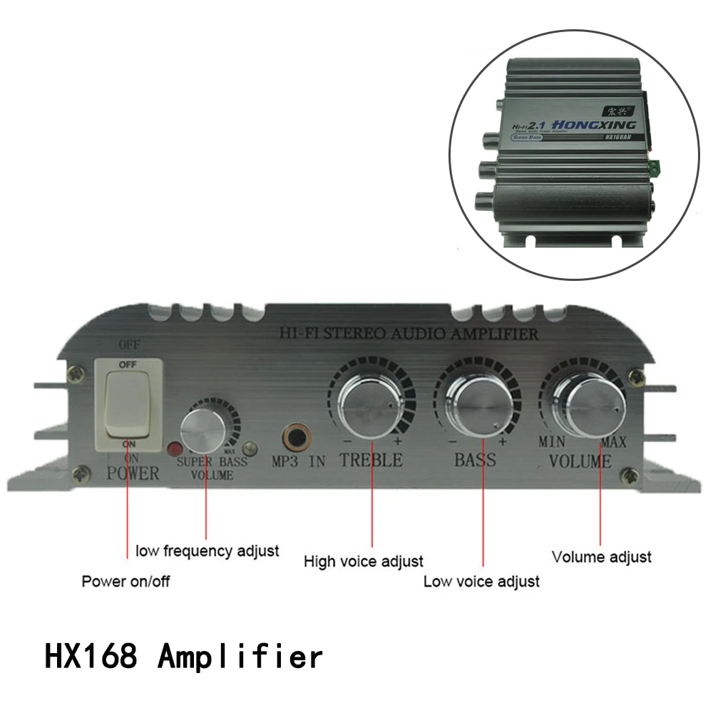 HX-168 Sliver 2.1 Channel Stereo Mini Audio Car Amplifier Subwoofer Out Hi-Fi Connection DC12V Loudspeaker | Автомобили и