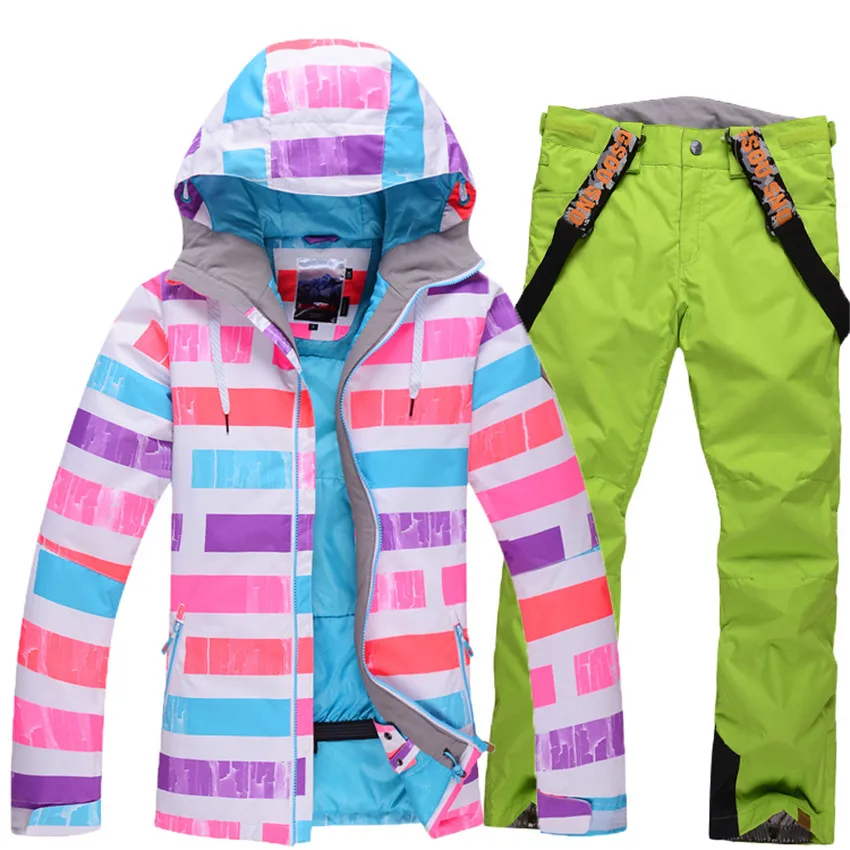 Gsou снег Лыжная куртка Водонепроницаемая дышащая толще теплая зимняя одежда +