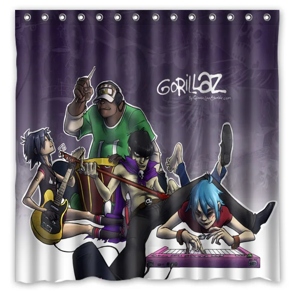 Gorillaz Printed Bath Shower Curtains Waterproof Polyester Fabric Curtain For The Bathroom with 12 Hooks | Дом и сад