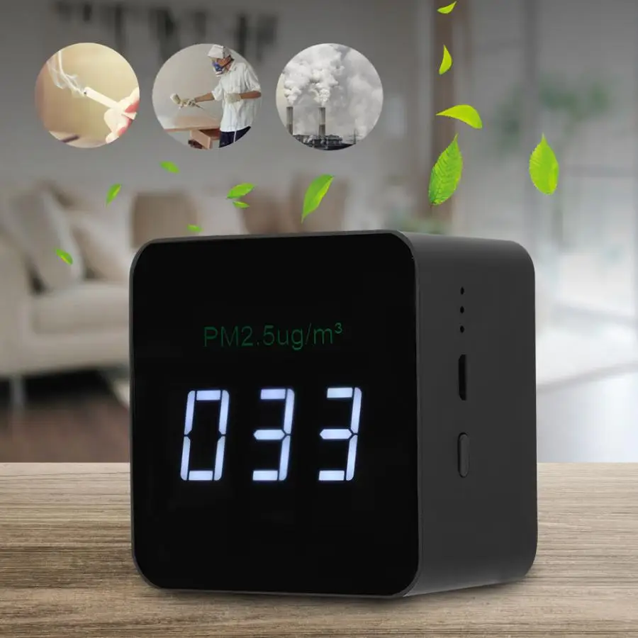 USB Mini PM2.5 детектор перезаряжаемый тестер качества воздуха монитор с светодиодный дисплей черный газовый анализатор воздуха перезаряжаемый инструмент