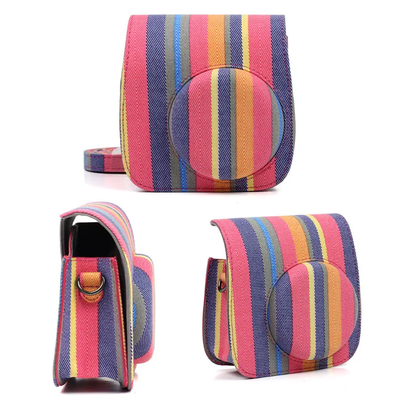 Color stripe Для камеры Polaroid для Fuji Fujifilm Instax Mini 8/9 Классическая Ретро камера из искусственной кожи с ремешком сумка чехол защитный чехол - Цвет: Color stripe