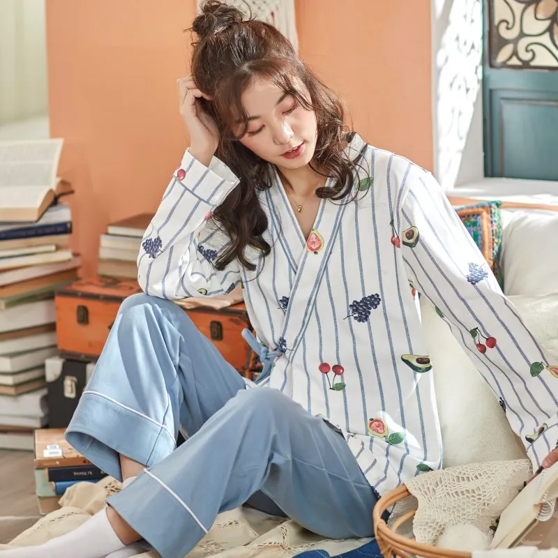 WAVMIT 2019 Осень зима Женский пижамный комплект из 100% хлопка с принтом для девочек