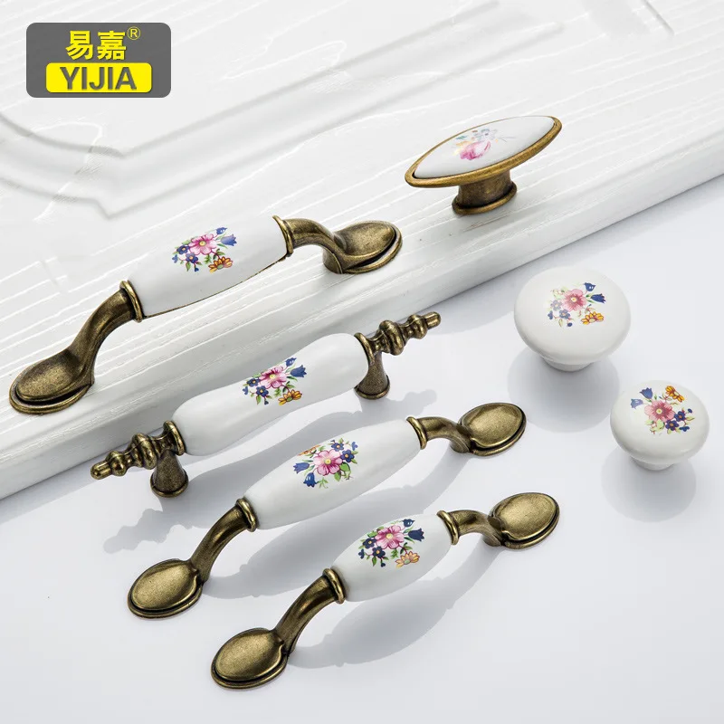 Antique Ceramic Cabinets Knob Pull Furniture Handle Drawer Door Pulls Kitchen Wardrobe Lucky Flower Home|Ручки шкафа| |