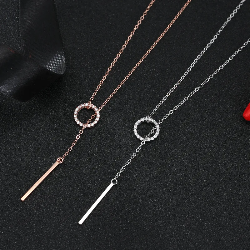 Серебряное Ожерелье S925 пробы модная полоса кольцо вставка сверло яркое
